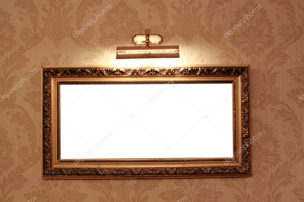 Frame on the floral wallpaper with booster light