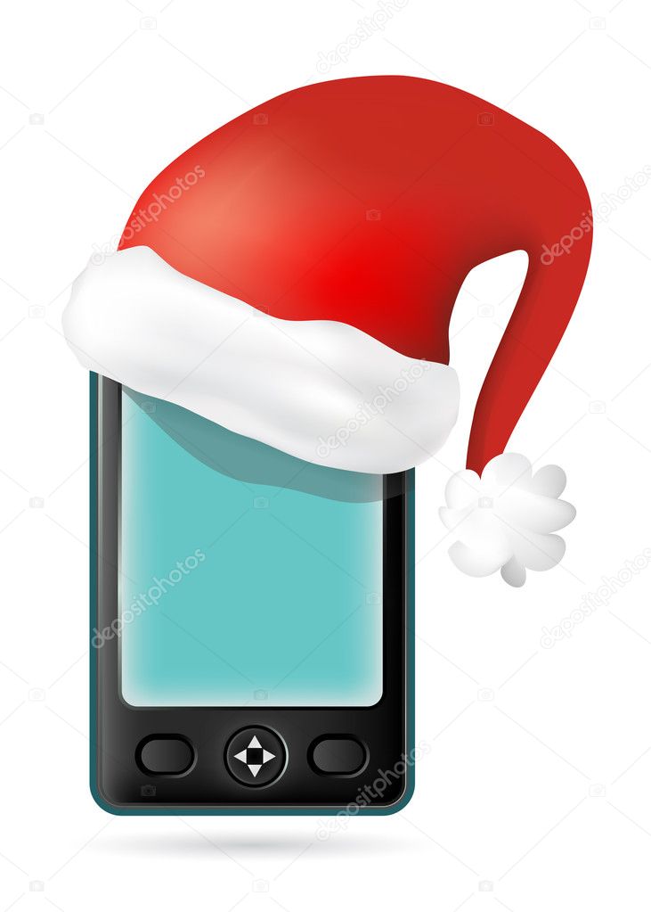 Smartphone with Santa's red hat