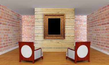 Gallery's hall with chairs and picture frame clipart