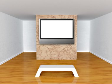 Gallery's hall with bench and flat tv clipart