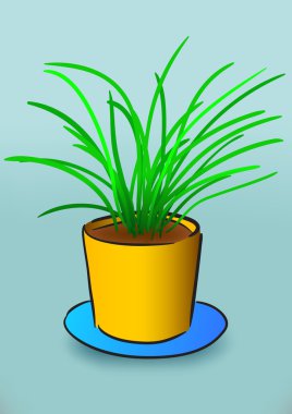 Yellow flowerpot with green grass