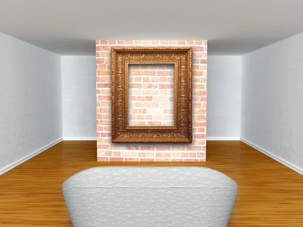 Gallery's hall with couch with ornate frame — Stock Photo, Image