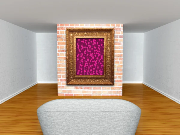 Gallery's hall with couch and valentine's frame — Stock Photo, Image