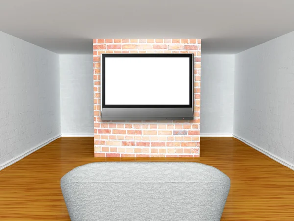 Gallery's hall with couch and flat tv — Stock Photo, Image
