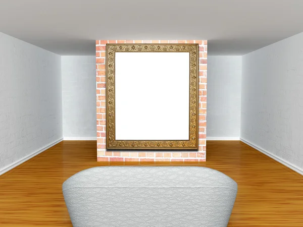 Gallery's hall with couch with ornate frame — Stock Photo, Image