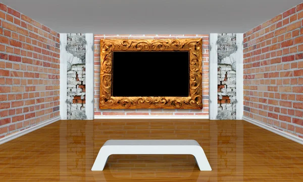 Gallery's hall with bench, columns and picture frame — Stock Photo, Image