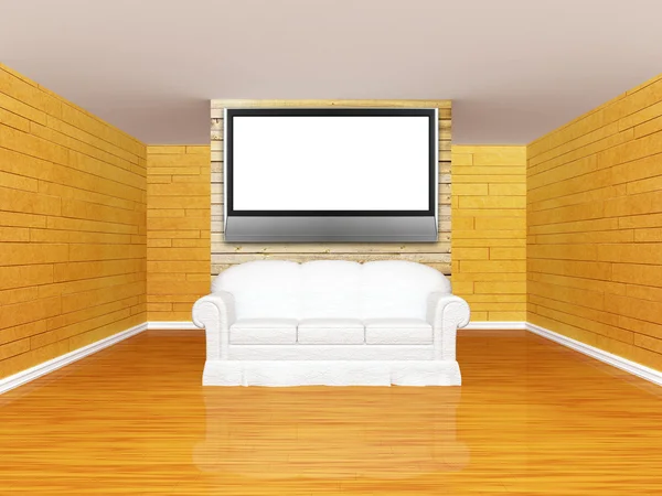 Galerij hal met sofa en flat tv — Stockfoto