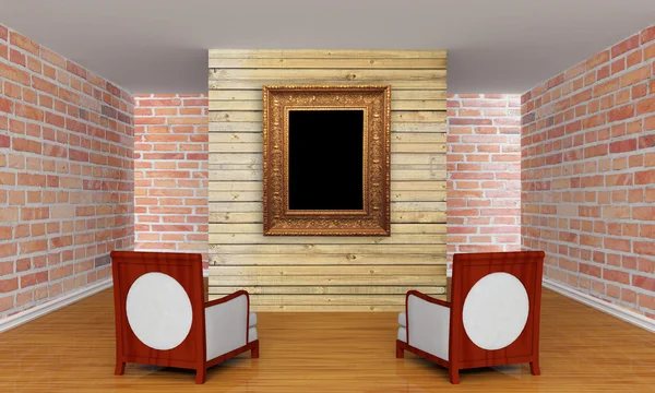 Gallery's hall with chairs and picture frame — Stock Photo, Image