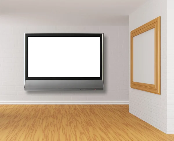 Galleriets hall med LCD-tv — Stockfoto