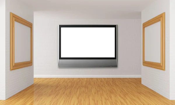 Gallery's hall with lcd tv — Stock Photo, Image