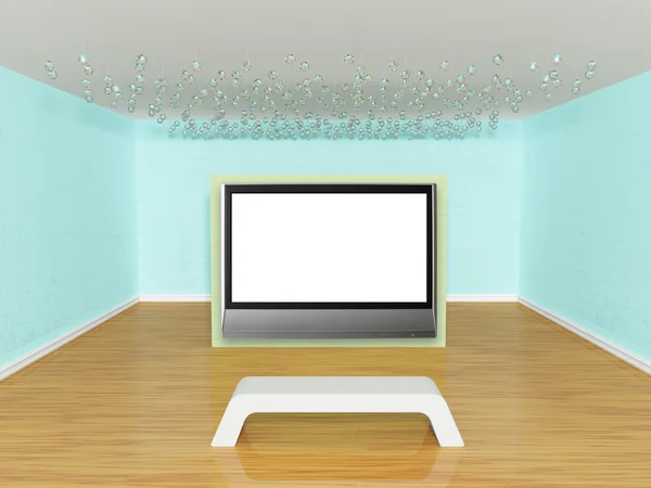 Зал галереи со скамейкой и телевизором — стоковое фото