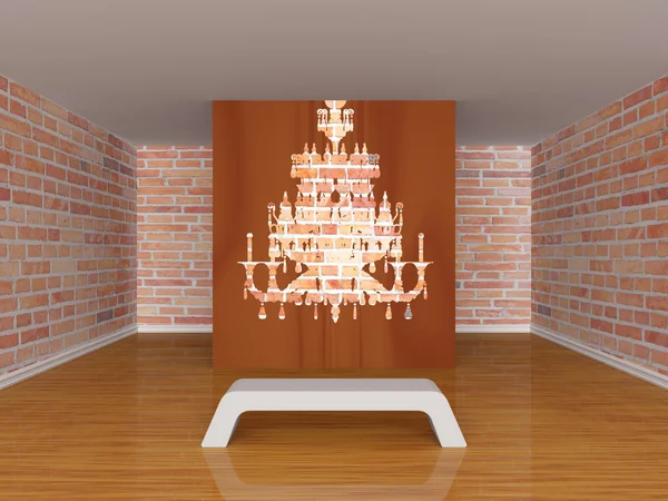 Gallery's hall with bench and silhouette of chandelier — Stock Photo, Image