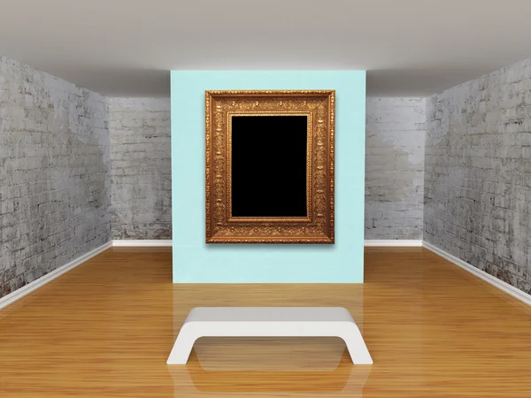 画廊的大厅与板凳和华丽的画框 — 图库照片