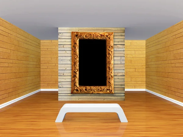 Зал галереи со скамейкой и рамкой — стоковое фото