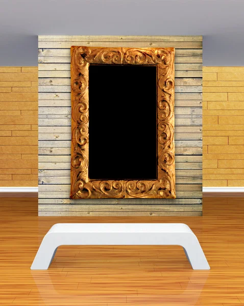 Gallery's hall with bench and picture frame — Stock Photo, Image