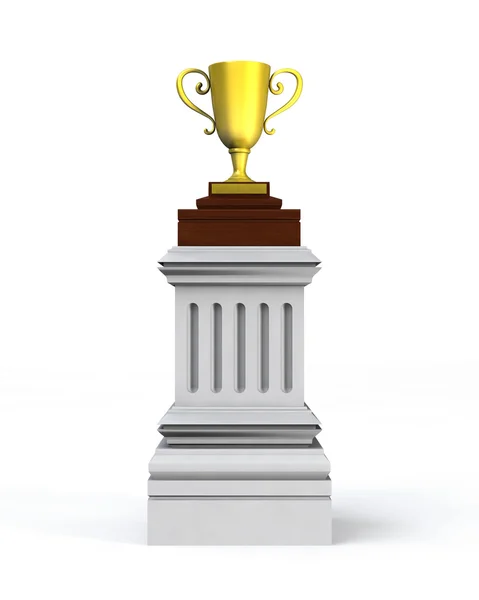Golden trophy cup on the pedestal — Stock Photo, Image