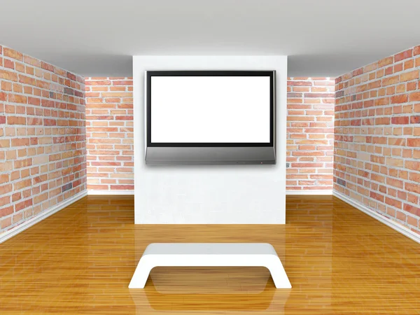 Galeriesaal mit Bank und Flachbildfernseher — Stockfoto