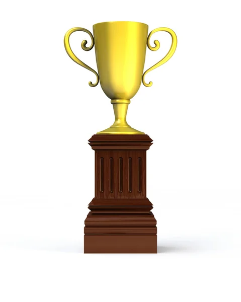 Copa trofeo dorado en el pedestal — Foto de Stock