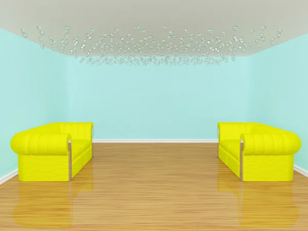 Zwei Sofas in luxuriöser, leerer Galerie — Stockfoto