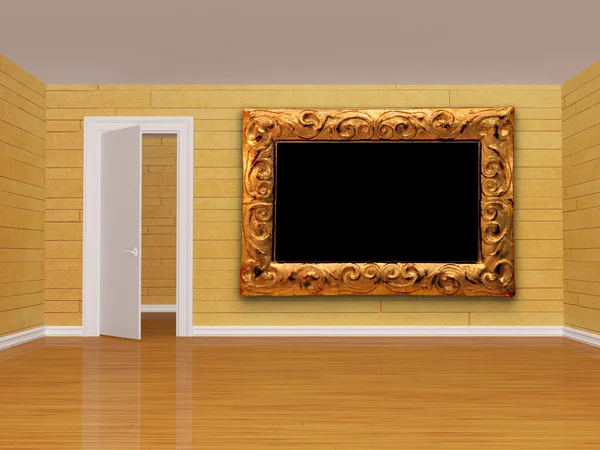 Room with open door and picture frame — Stock Photo, Image