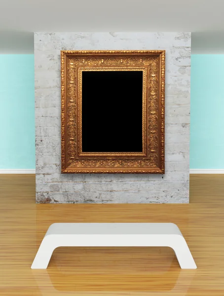 Gallery's hall with bench and ornate frame — Stock Photo, Image