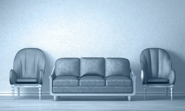 Dvě luxusní židle s gauče v minimalistický interiér — Stock fotografie