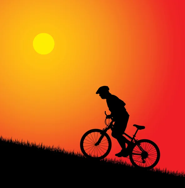 Biker riding up to hill — Stock Vector