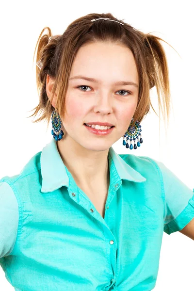 Girl in the turquoise shirt — Stock Photo, Image