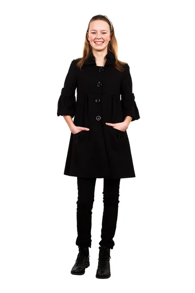 Mädchen im schwarzen Mantel — Stockfoto