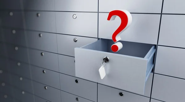 Opened empty bank cel question mark — Stock Photo, Image