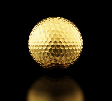 Gold golf ball on black background clipart