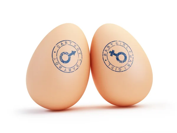 Bebek erkek ve kız beyaz bir arka plan üzerinde yumurta — Stok fotoğraf