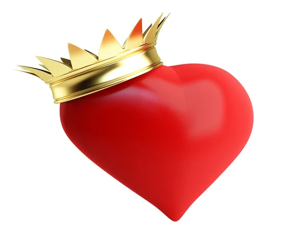 Gouden kroon rood hart — Stockfoto