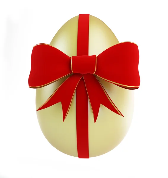 Huevo dorado con lazo sobre fondo blanco —  Fotos de Stock