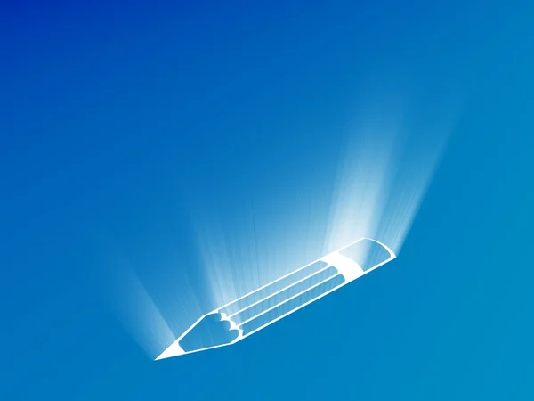 Leuchtendes Symbol der Bleistift auf blauem Hintergrund — Stockfoto
