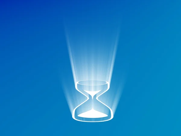 Shining symbol of hourglass on blue background — Stock Photo, Image
