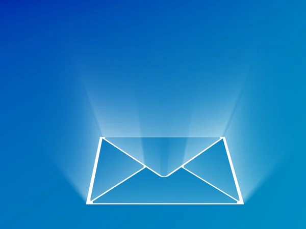 Brilhando símbolo do envelope em fundo azul — Fotografia de Stock