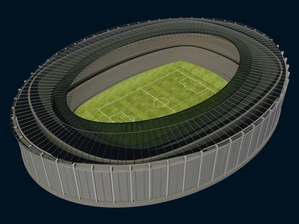 Koyu arka plan üzerinde futbol sahası ile Olimpiyat Stadyumu — Stok fotoğraf
