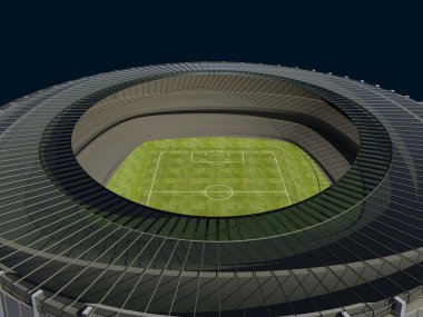 koyu arka plan üzerinde futbol sahası ile Olimpiyat Stadyumu