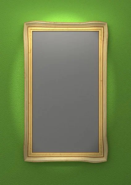 녹색 벽에 황금 액자 — 스톡 사진