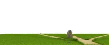 Divarication at green field near the huge stone clipart