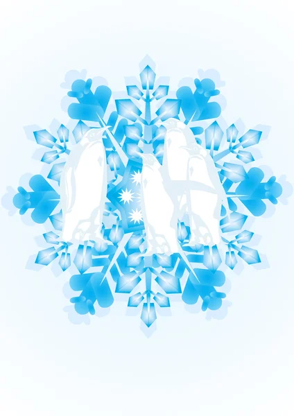 Penguins on the snowflake — Stock Vector