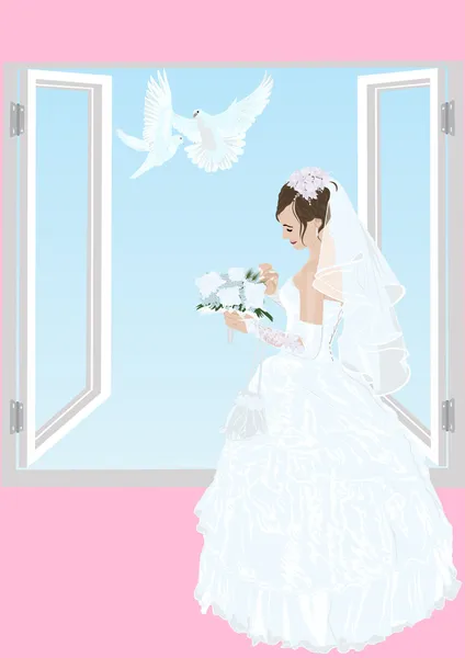 De bruid bij het raam — Stockvector