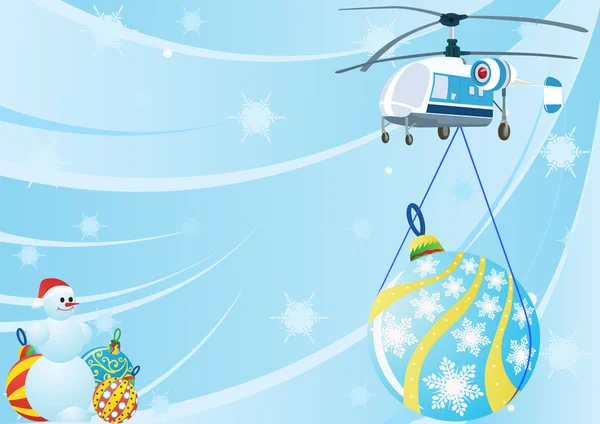 Un hélicoptère avec des décorations de Noël — Image vectorielle
