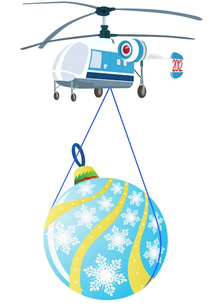 Um helicóptero com decorações de Natal . — Vetor de Stock