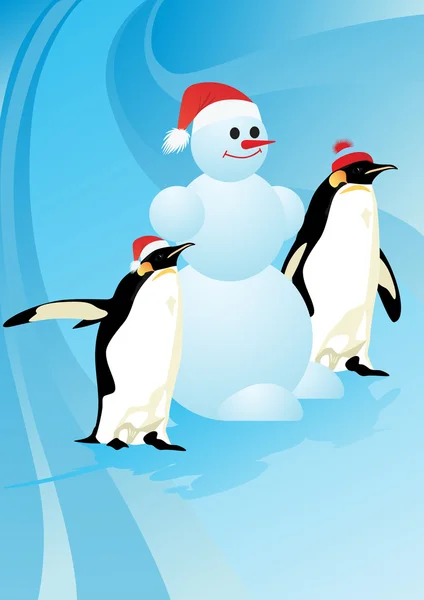ペンギンと雪だるま — ストックベクタ