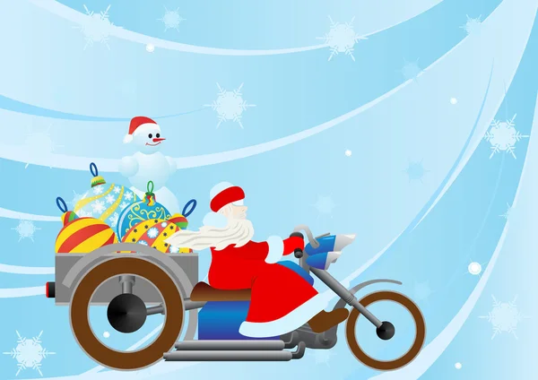 Santa on a motorcycle — Stock Vector