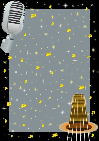 Gitar, mikrofon ve yıldızlı gökyüzünün — Stok Vektör
