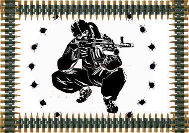 Machine-gun belt and a sniper with a gun clipart