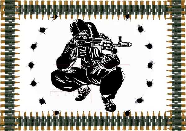Kulomet pásu a sniper s pistolí — Stockový vektor